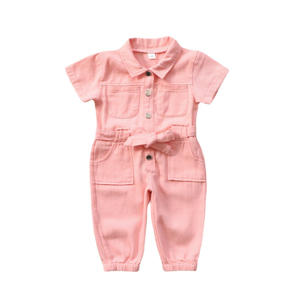 Girls' Korean-style Lapel Jumpsuit