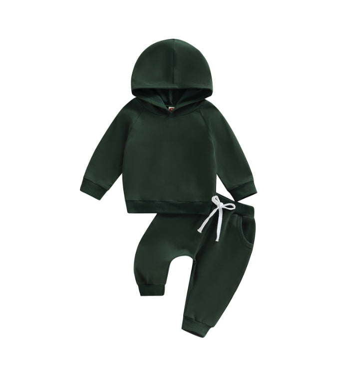 Boys' Solid Color Hooded Long Sleeve Sweater Trousers Suit