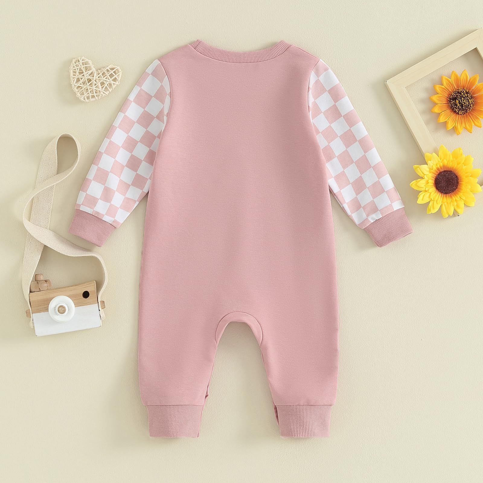 Checkerboard Plaid Color Matching Sleeve Pocket Jumpsuit