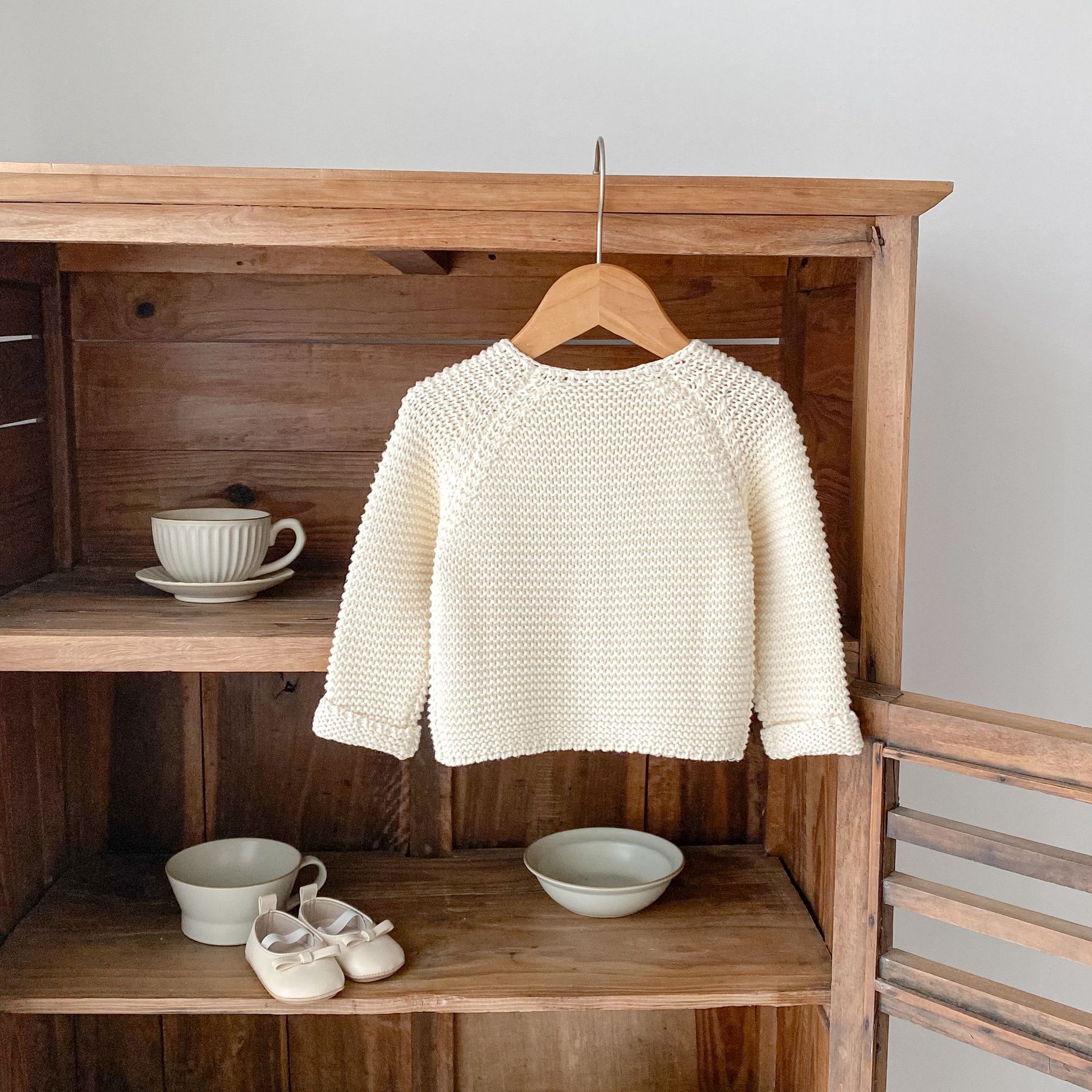 Thick Needle All-match Cotton Collarless Sweater Coat