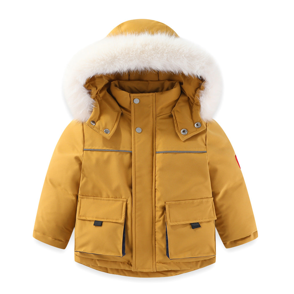 Windproof Waterproof Boys And Girls Big Fur Collar Ski Cotton-padded Overalls Suit