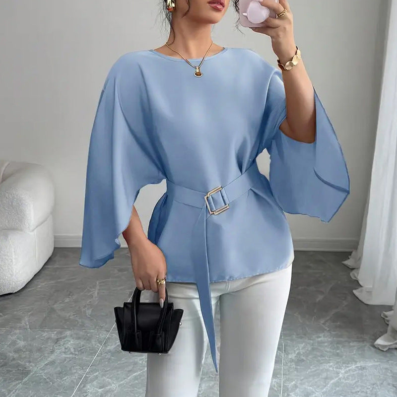 Solid Color Shirt Flared Half Sleeve Women's Clothing