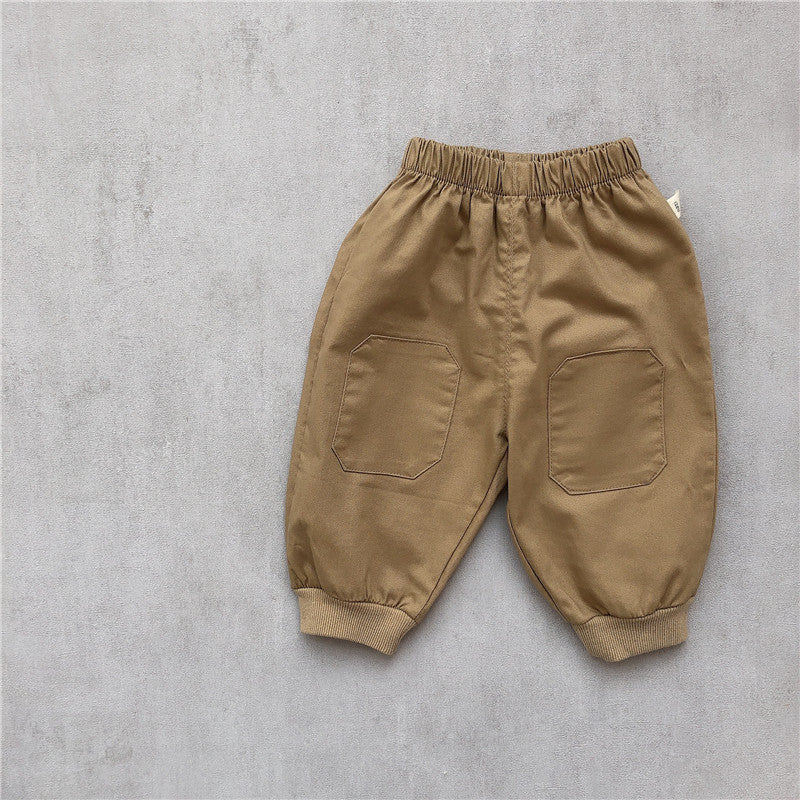 Baby suit Korean version spring new baby alphabet striped T-shirt patch casual pants baby two-piece suit