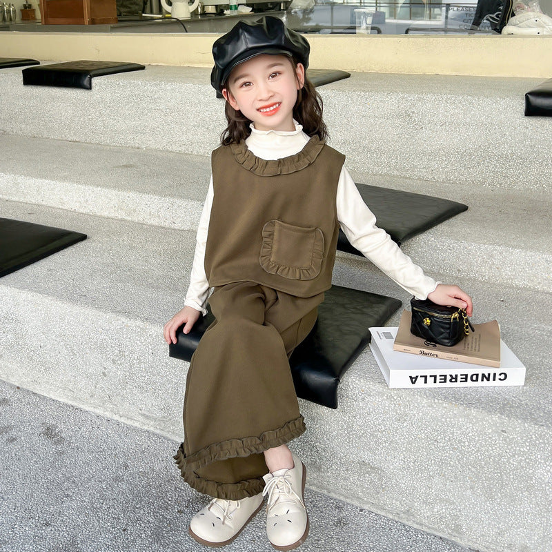 Girls Fashionable Stringy Selvedge Vest Three-piece