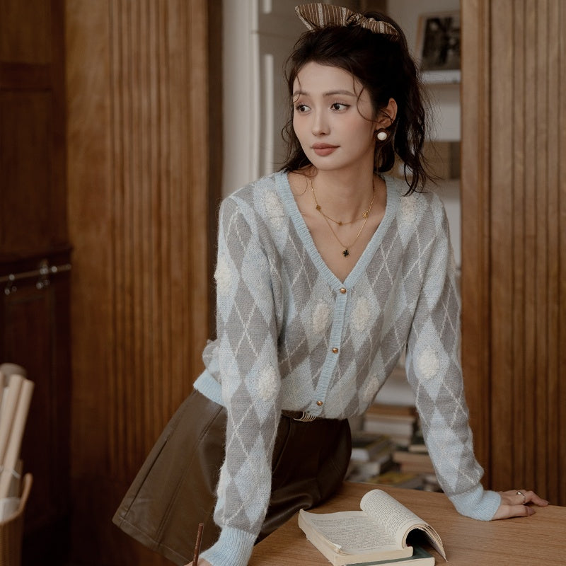 Casual Retro Diamond Plaid Sweater New Fall Women's Clothing Loose