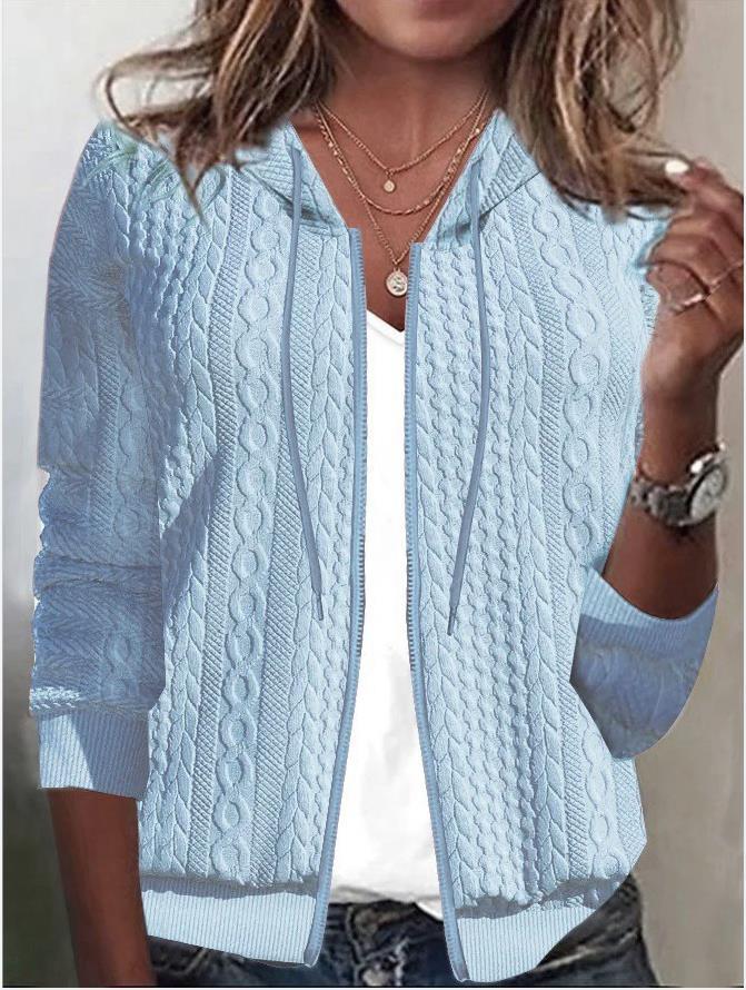 Solid Color Hooded Loose Zip Long Sleeve Sweaters Women's Clothing