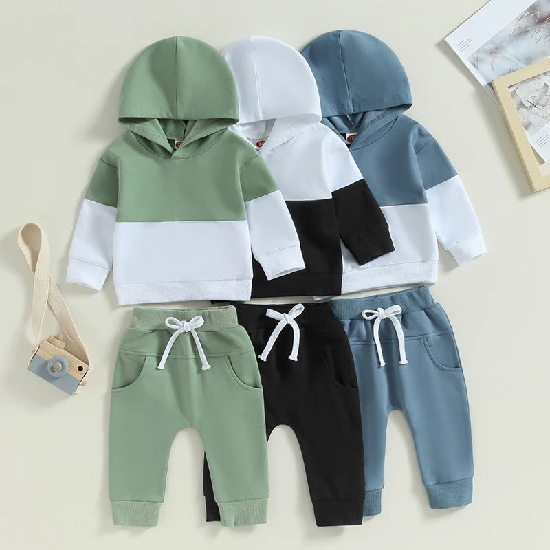 Color Stitching Hoodie Children's Fashion Casual Set