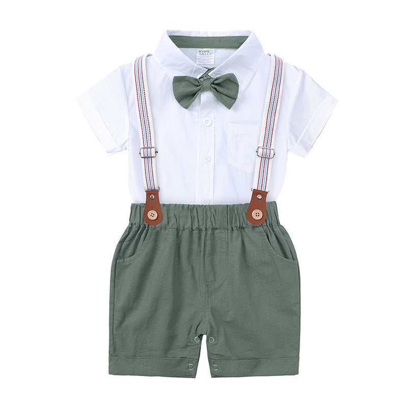 Boys Gentleman Bow Tie Backstrap Shorts Set