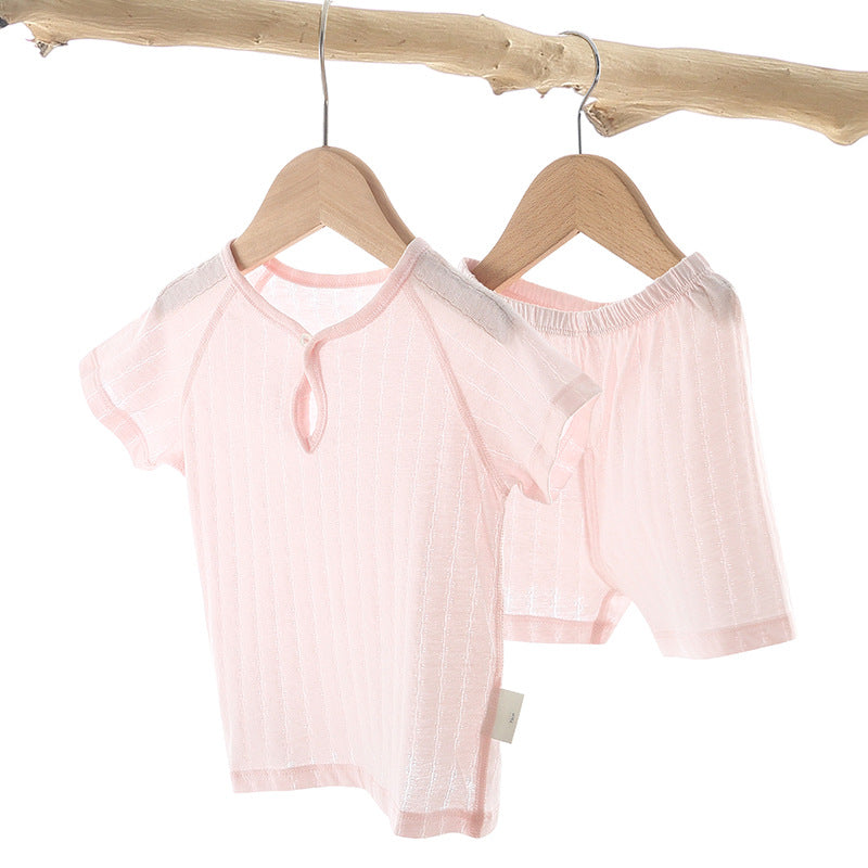 Children's Short-sleeved Jacquard Cotton Suit