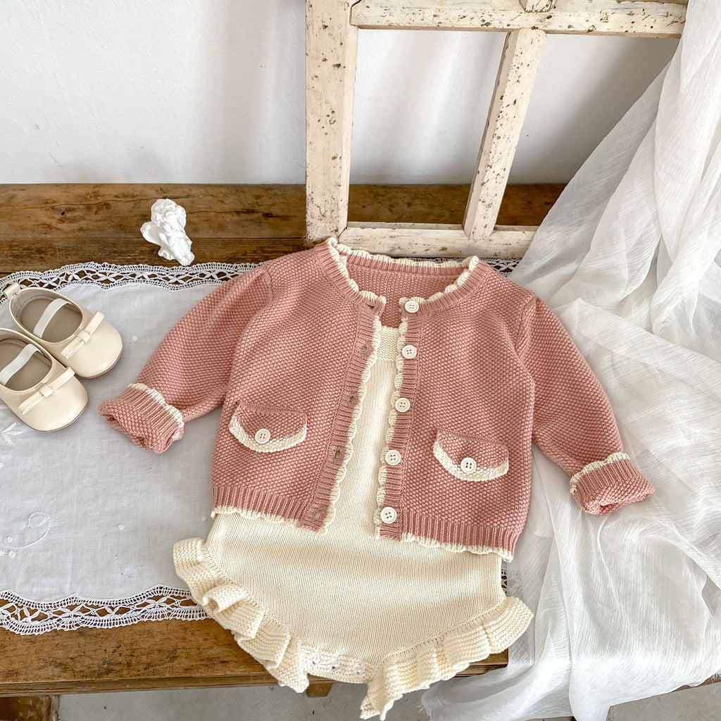 Wave Lock Sweet Coat Wooden Ear Solid Color Romper