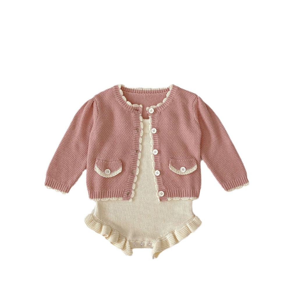 Wave Lock Sweet Coat Wooden Ear Solid Color Romper