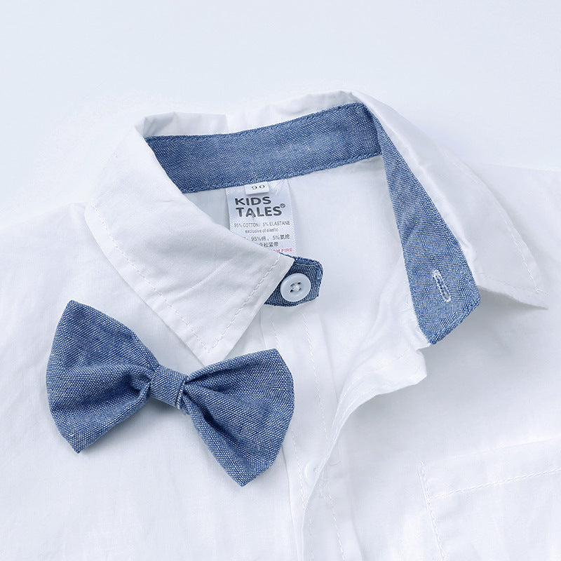 Boys Gentleman Bow Tie Backstrap Shorts Set