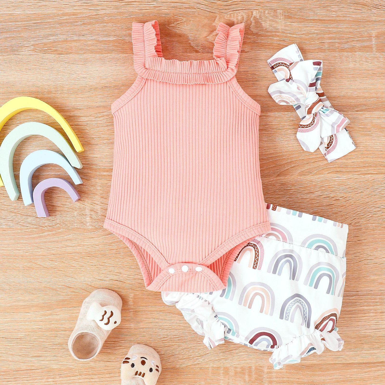 Printed Baby Bodysuit Shorts Suit