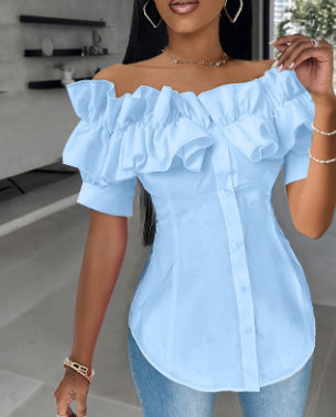 Clothing New Sweater Fashion Off-shoulder Ruffled Short Sleeves Shirt