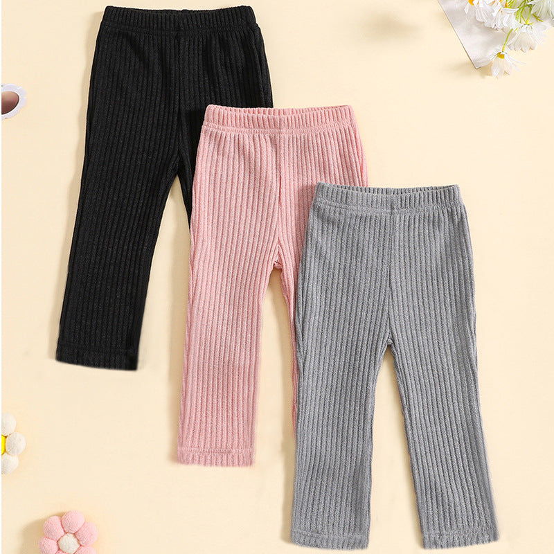 Girls' Knitted Cotton Leggings Warm-keeping Pants Long Pants Straight-leg Pants