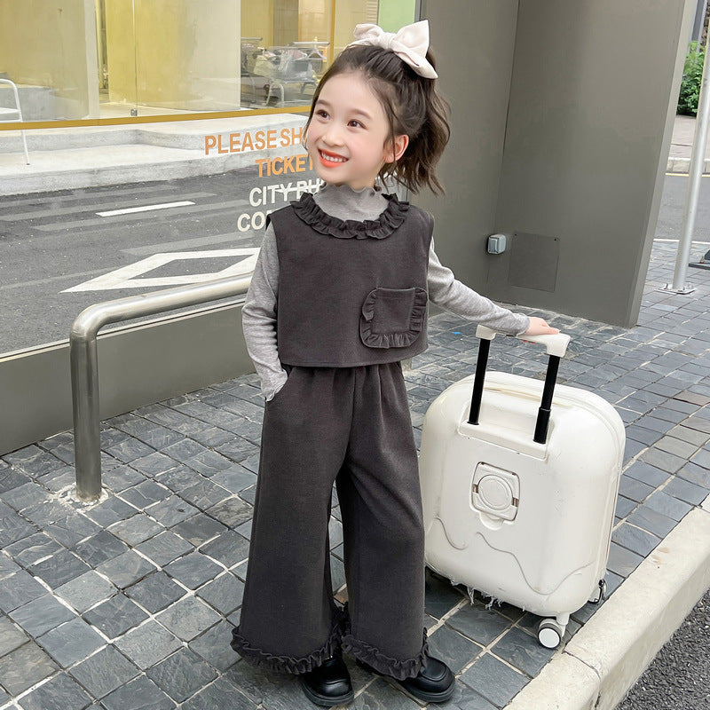 Girls Fashionable Stringy Selvedge Vest Three-piece