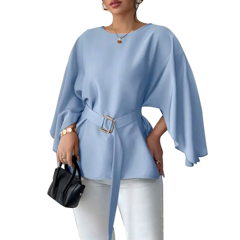 Solid Color Shirt Flared Half Sleeve Women's Clothing