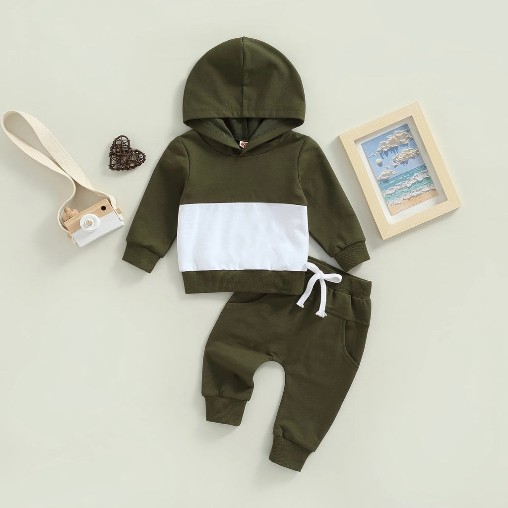 Boys Patchwork Hoodie Suit Fashion Casual