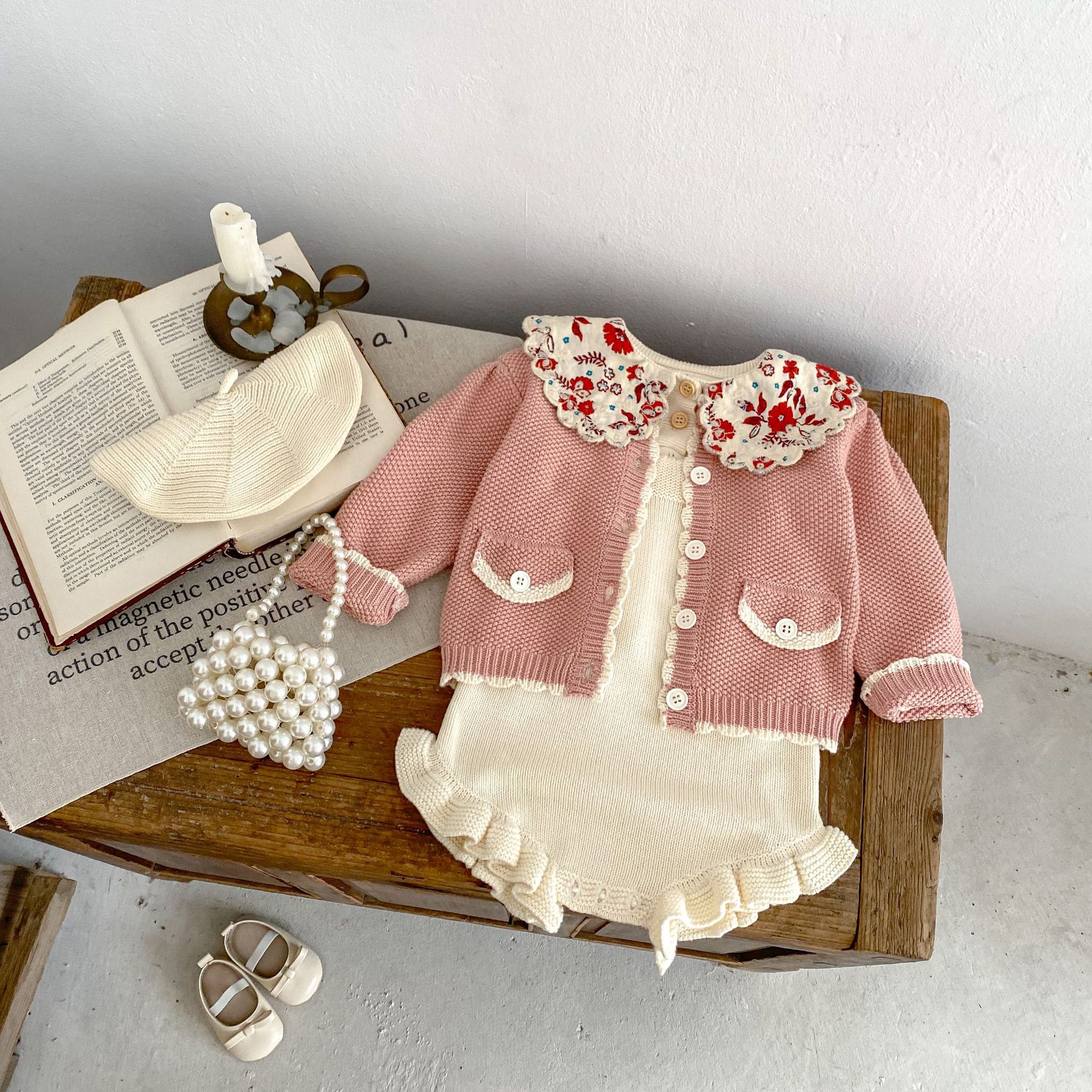 Wave Lock Sweet Coat Wooden Ear Solid Color Romper