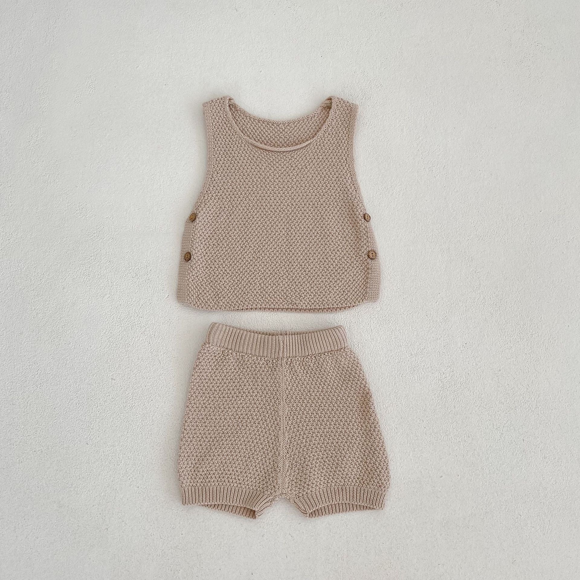 Vest Open Button Top Shorts Boys And Girls Baby 2 Pieces Suit