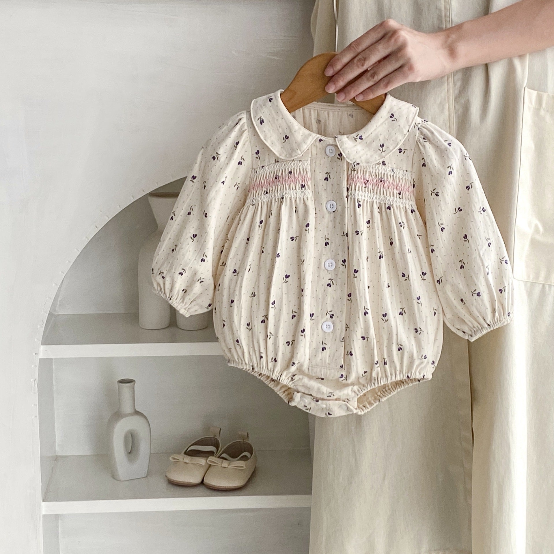 Pure Cotton Children's Clothing Baby Girl's Little Polka Dot Printed Romper