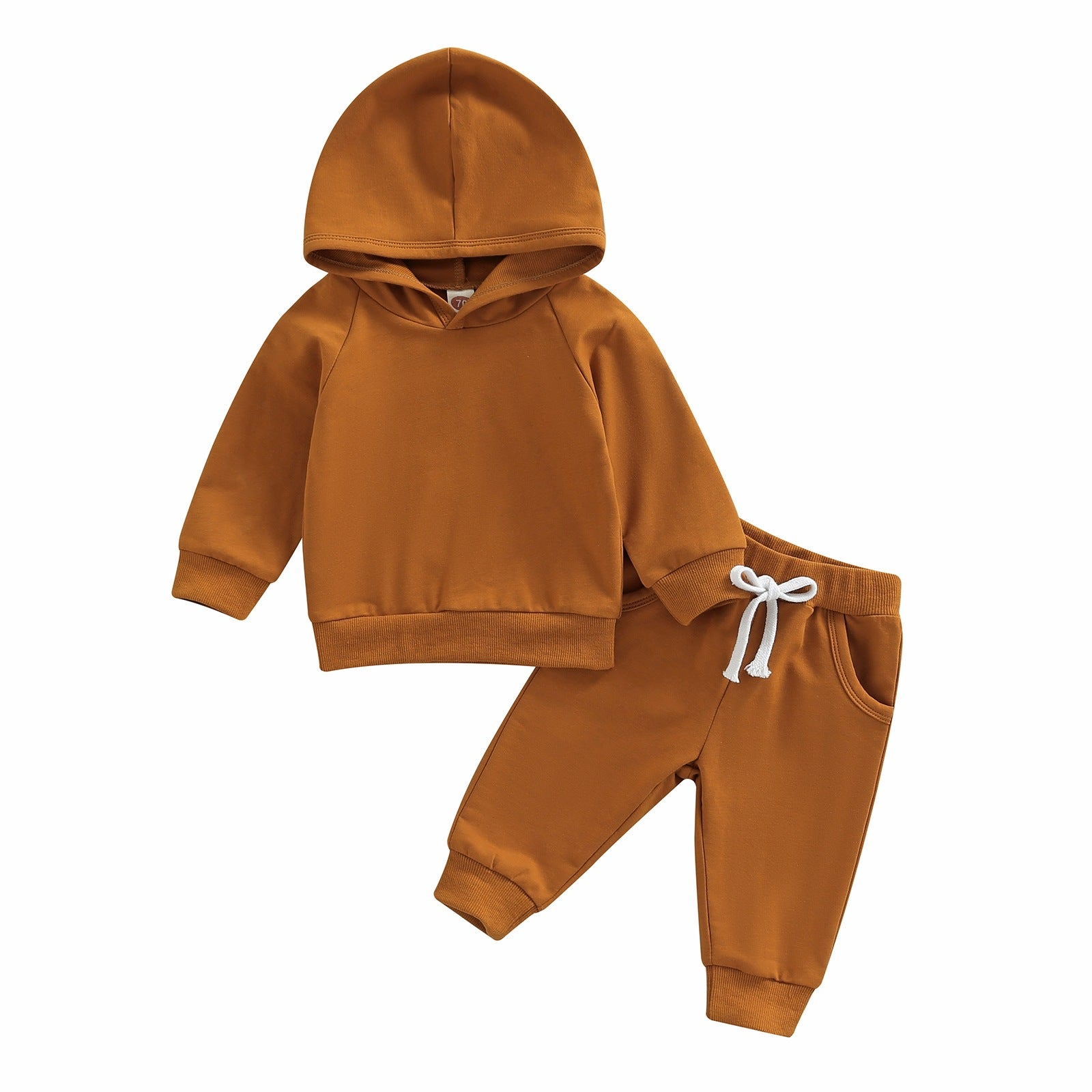 Boys' Solid Color Hooded Long Sleeve Sweater Trousers Suit