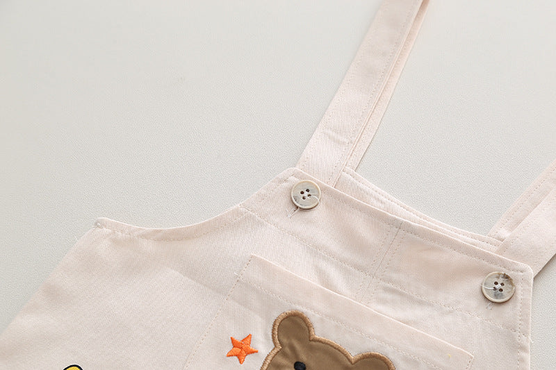 Boys' Summer Casual Suspender Trousers Short Sleeve Suit