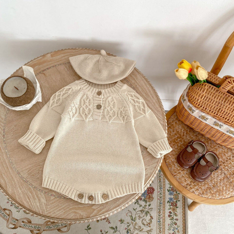 Baby Round Neck Pullover Romper Simple Knitting