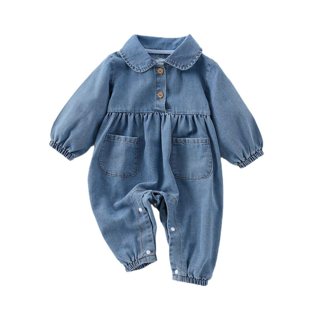 Cute Lapel Denim Rompers Jumpsuit