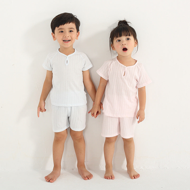 Children's Short-sleeved Jacquard Cotton Suit