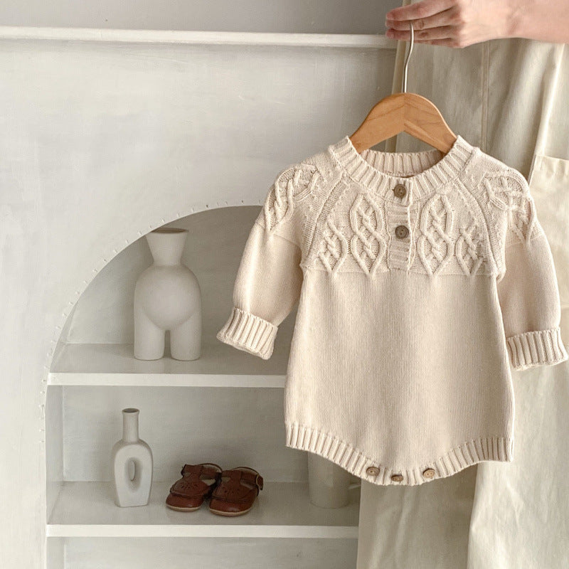 Baby Round Neck Pullover Romper Simple Knitting