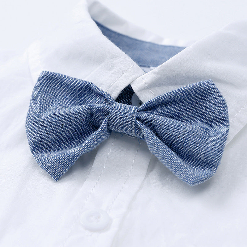 Boys Gentleman Bow Tie Backstrap Shorts Set