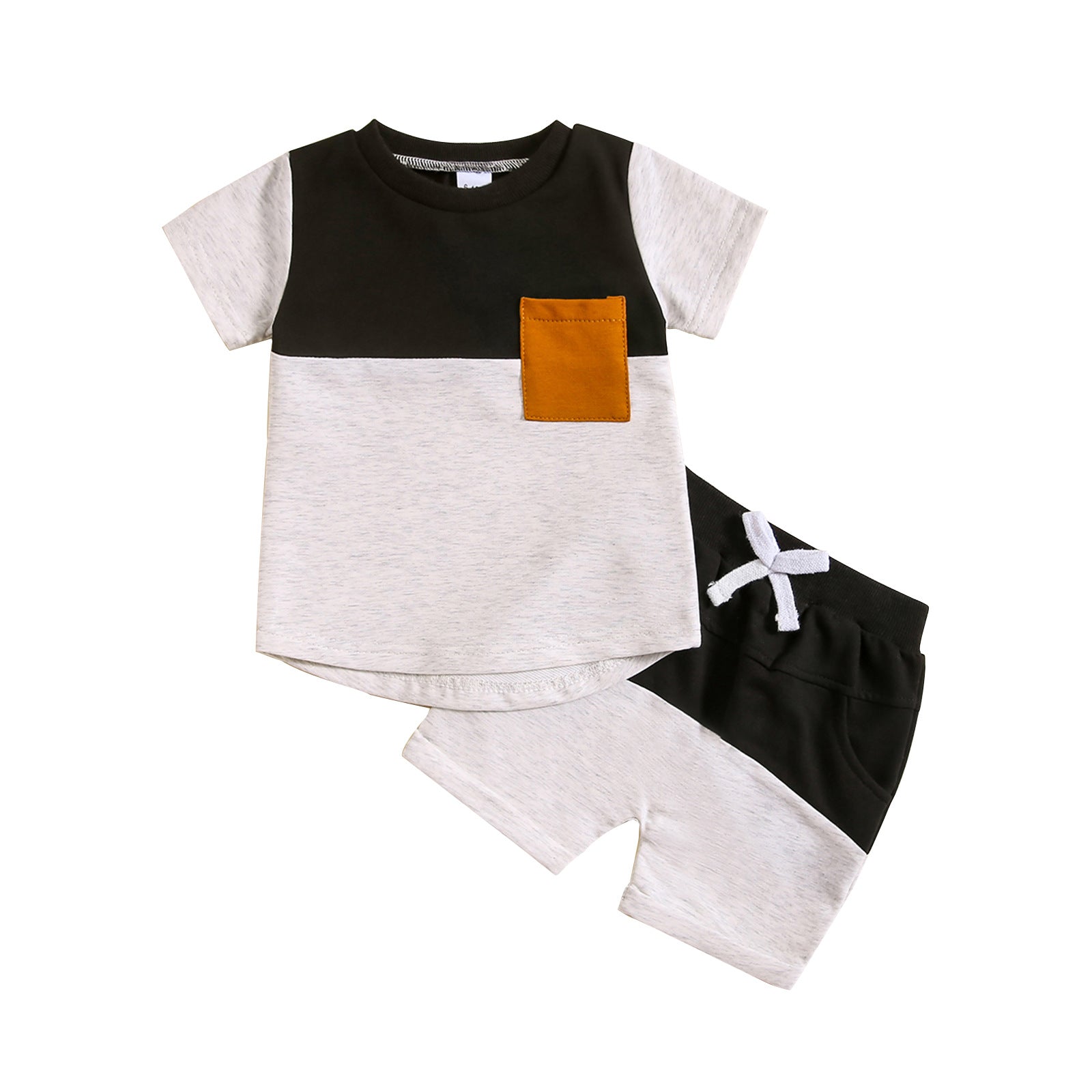 Color-block Crew Neck Short Sleeve Suit
