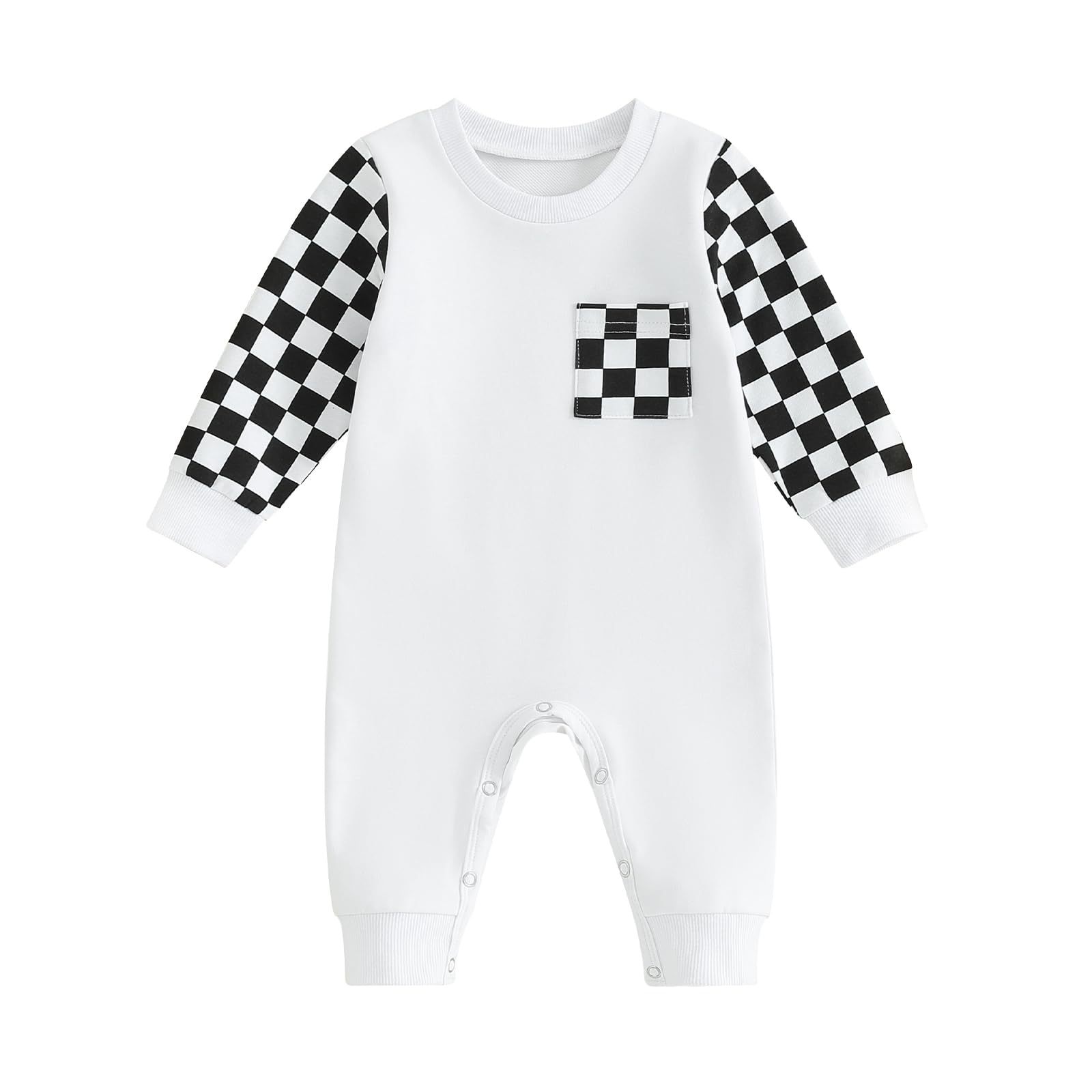 Checkerboard Plaid Color Matching Sleeve Pocket Jumpsuit