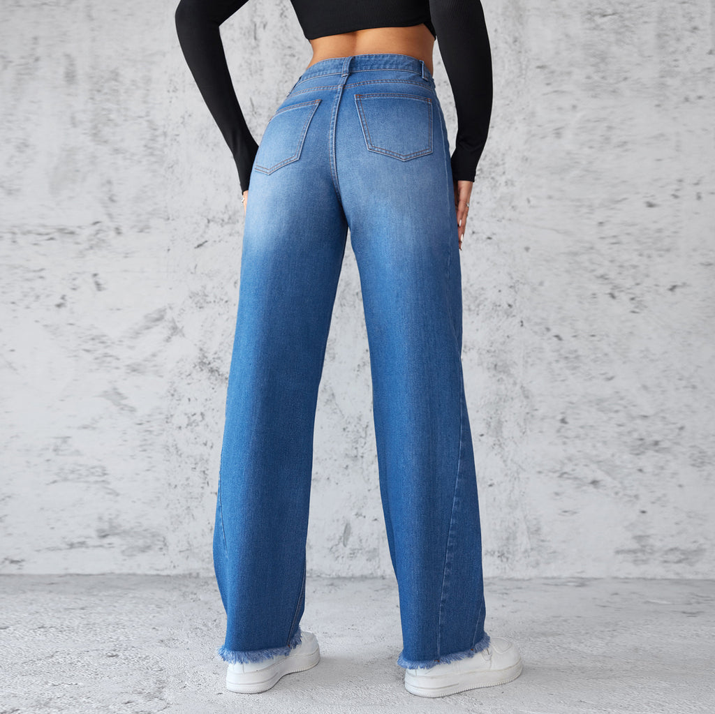 Fashion Straight Wide-leg Jeans Casual High-waist Non-elastic Womens Clothing