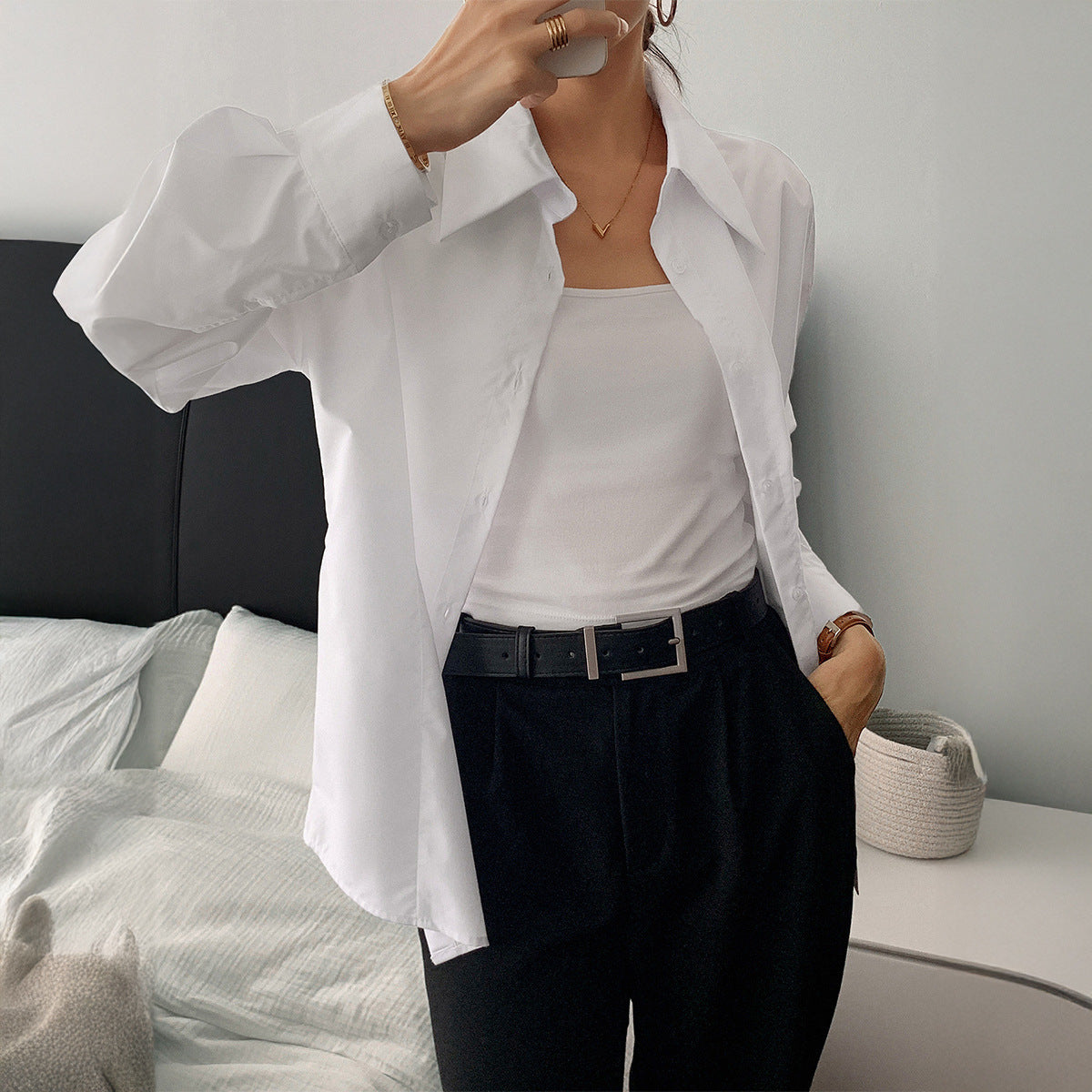 Casual Long Sleeve Button Top Shirt Women's Clothing