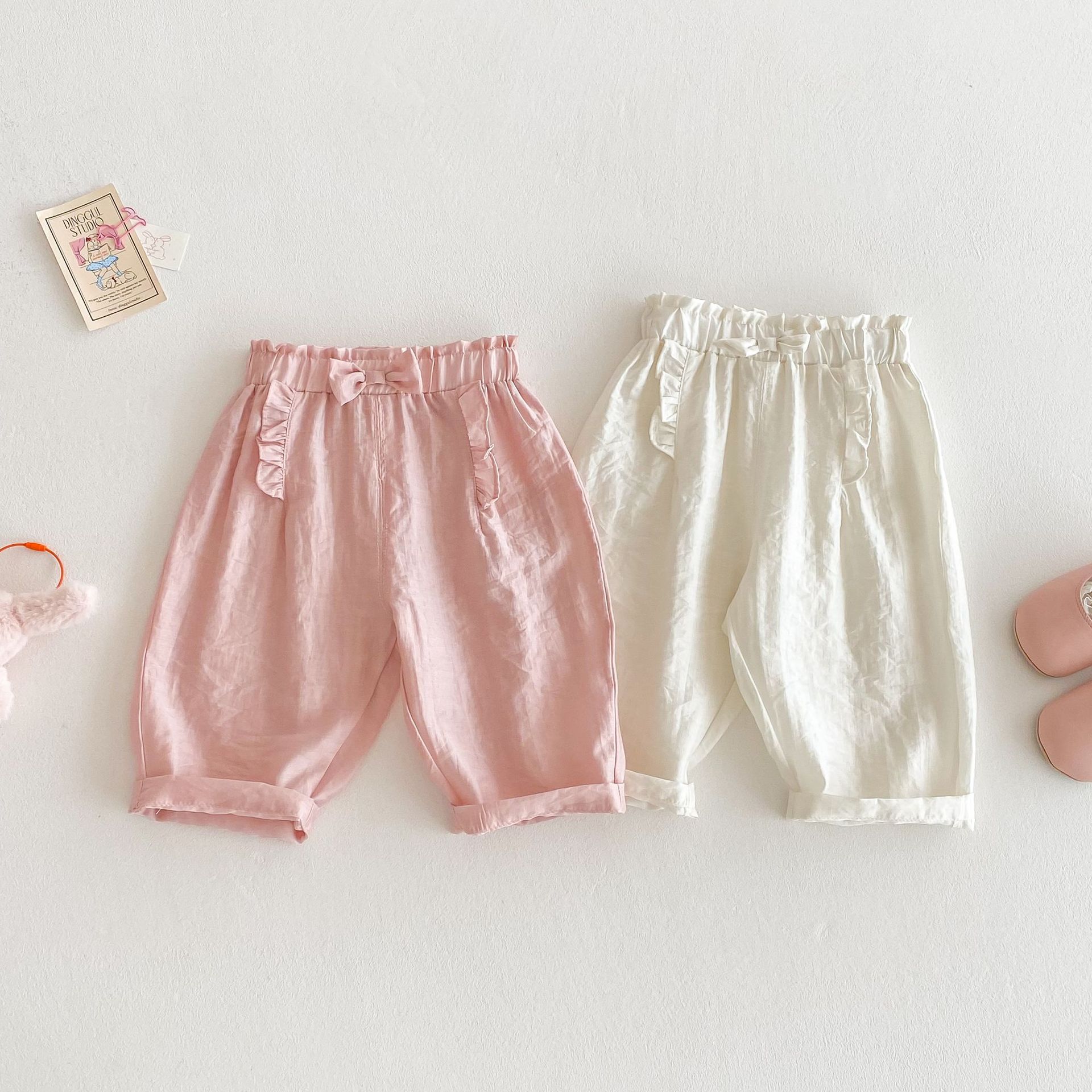 Girls' Bow Anti Mosquito Pants Solid Color Casual Pants
