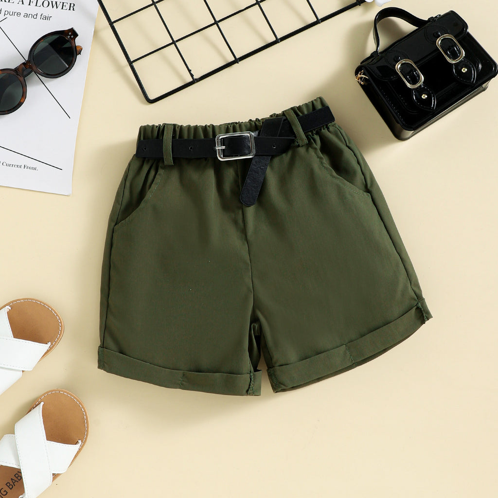 Summer Girl Ins Shoulder Halter Sunken Stripe Top Shorts Suit