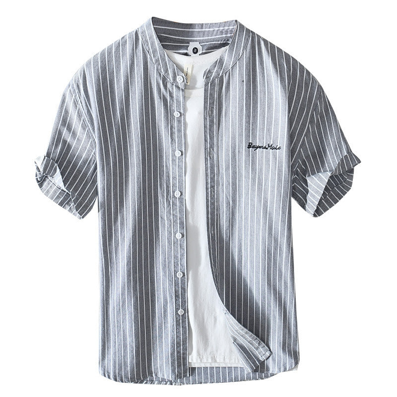 English Letter Stripes Short Sleeve Embroidered Shirt Men's Clothing