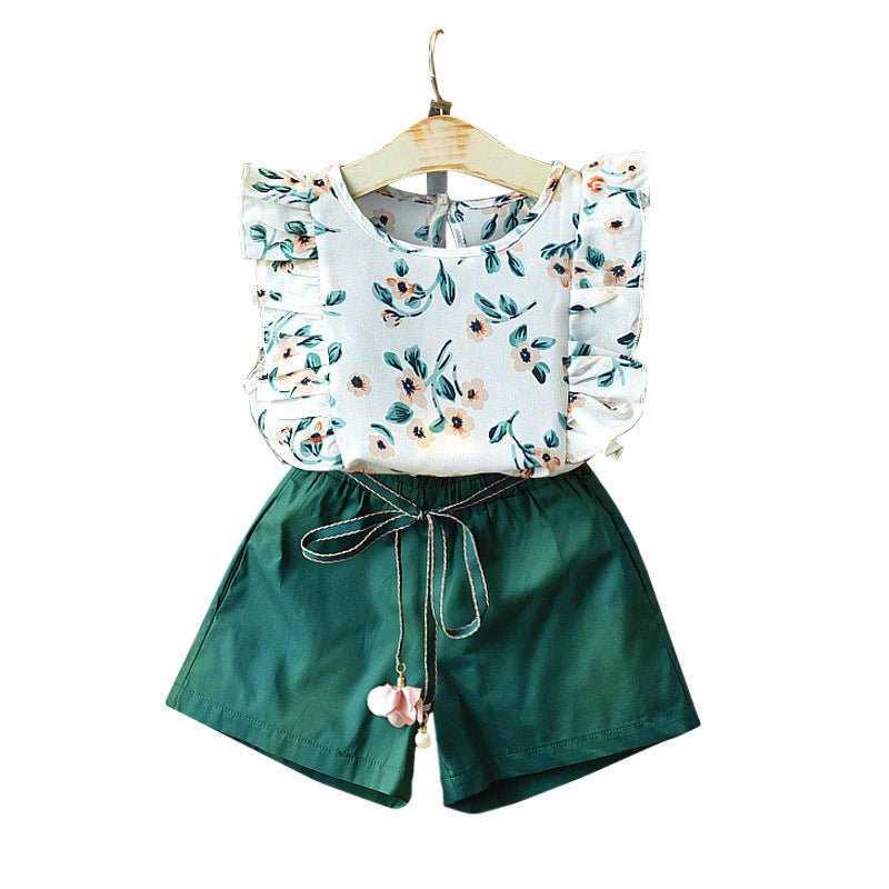 Lace-print top and two-piece shorts