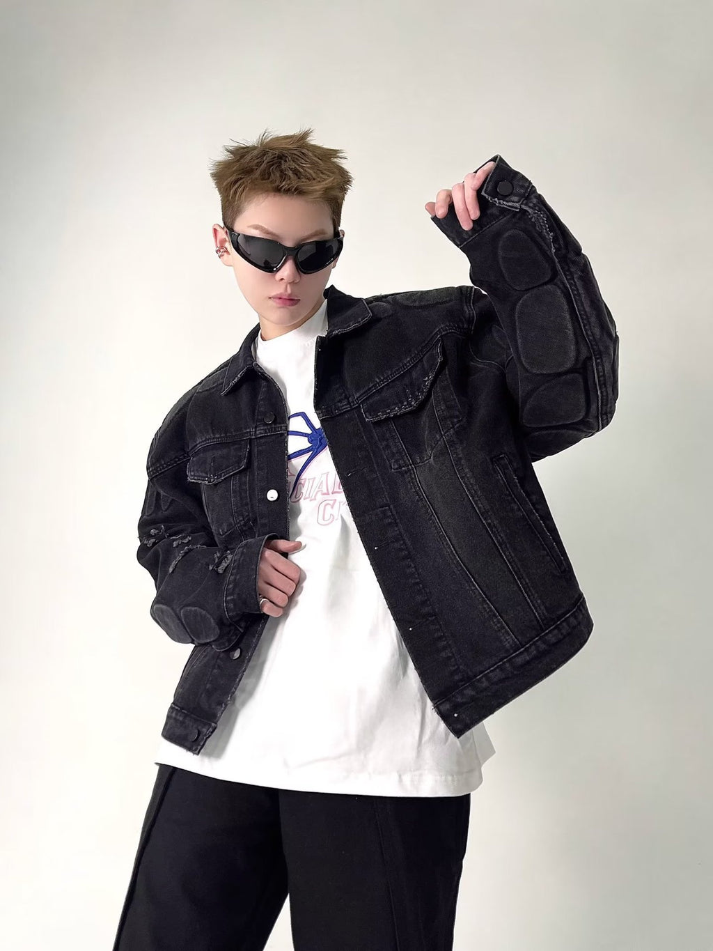 Ripped Motorcycle Denim Jacket Men's Clothing