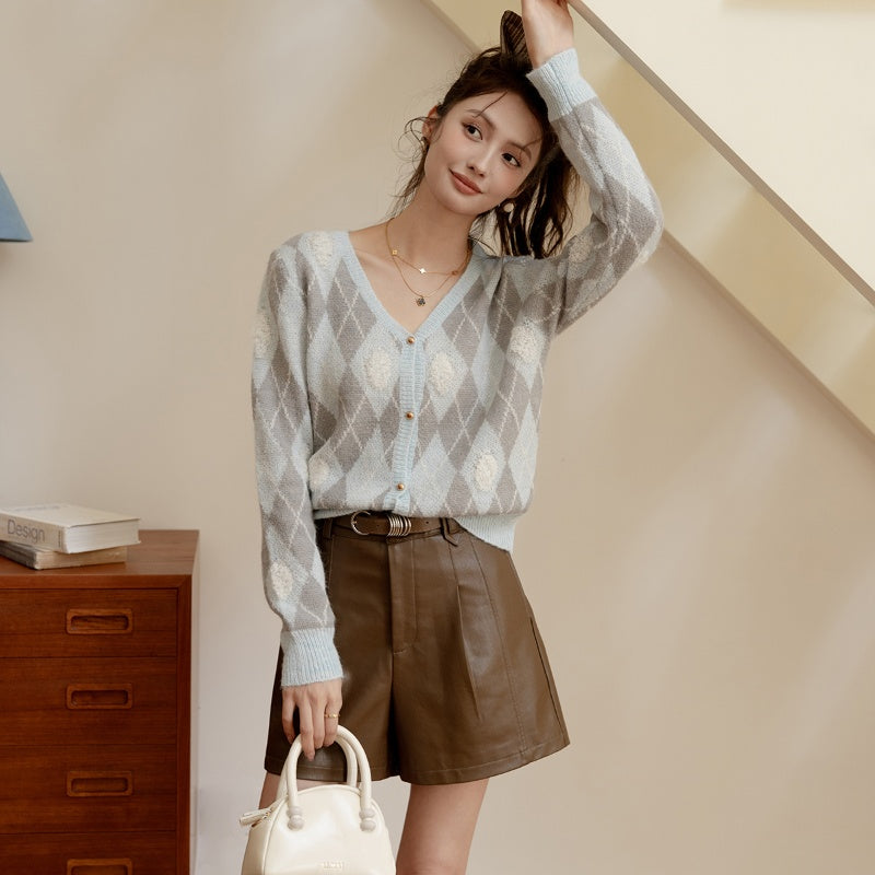 Casual Retro Diamond Plaid Sweater New Fall Women's Clothing Loose