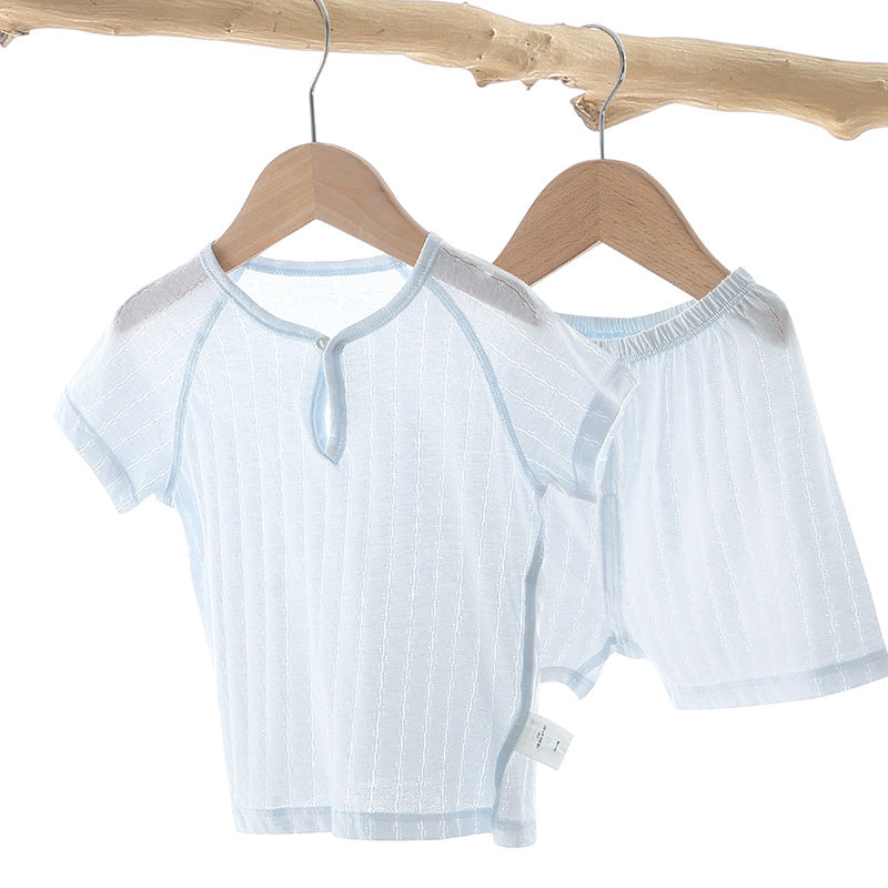 Children's Short-sleeved Jacquard Cotton Suit