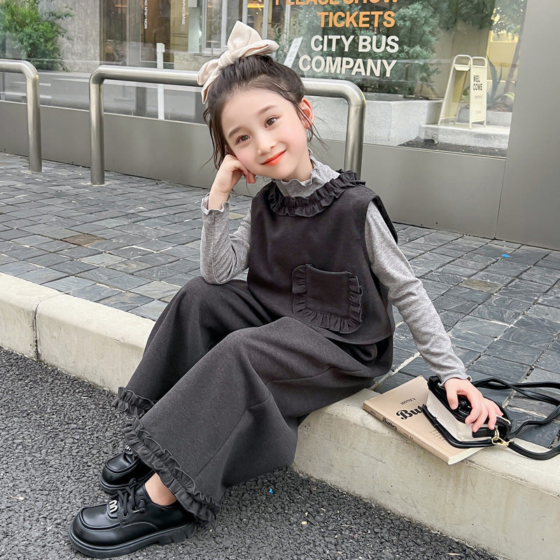 Girls Fashionable Stringy Selvedge Vest Three-piece