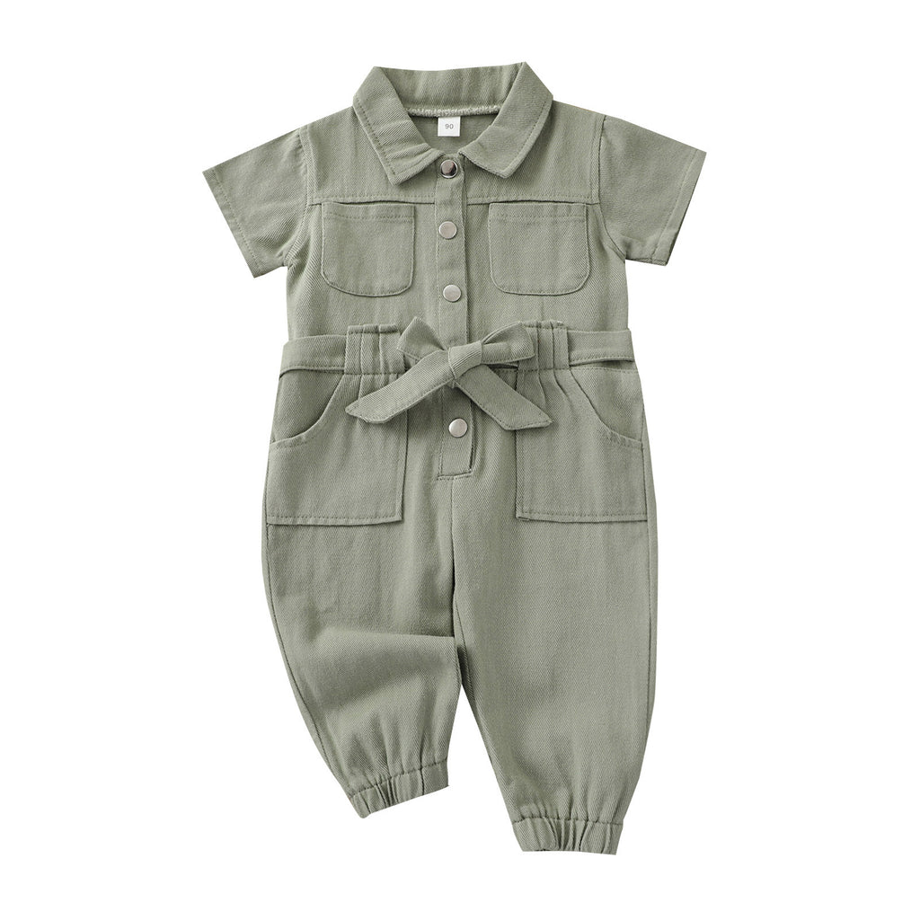 Girls' Korean-style Lapel Jumpsuit