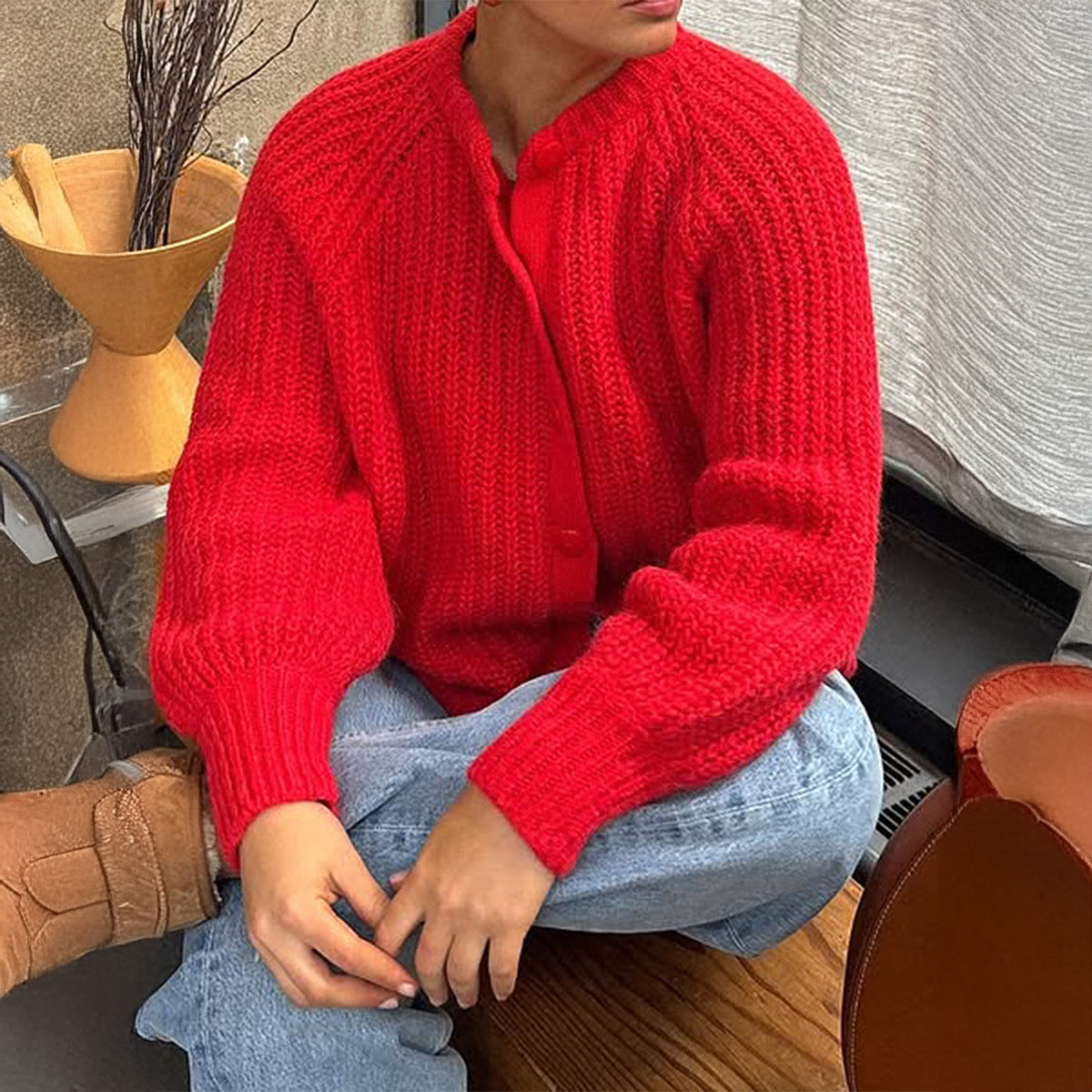 Minimalist Long Sleeve Button Shirt Sweater Women's Clothing