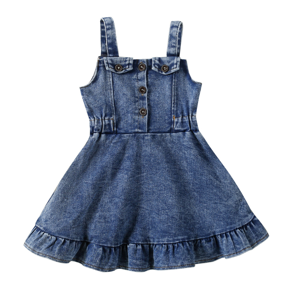 Cross-border Infant Baby Girl Children's Clothing Strap Denim Dress