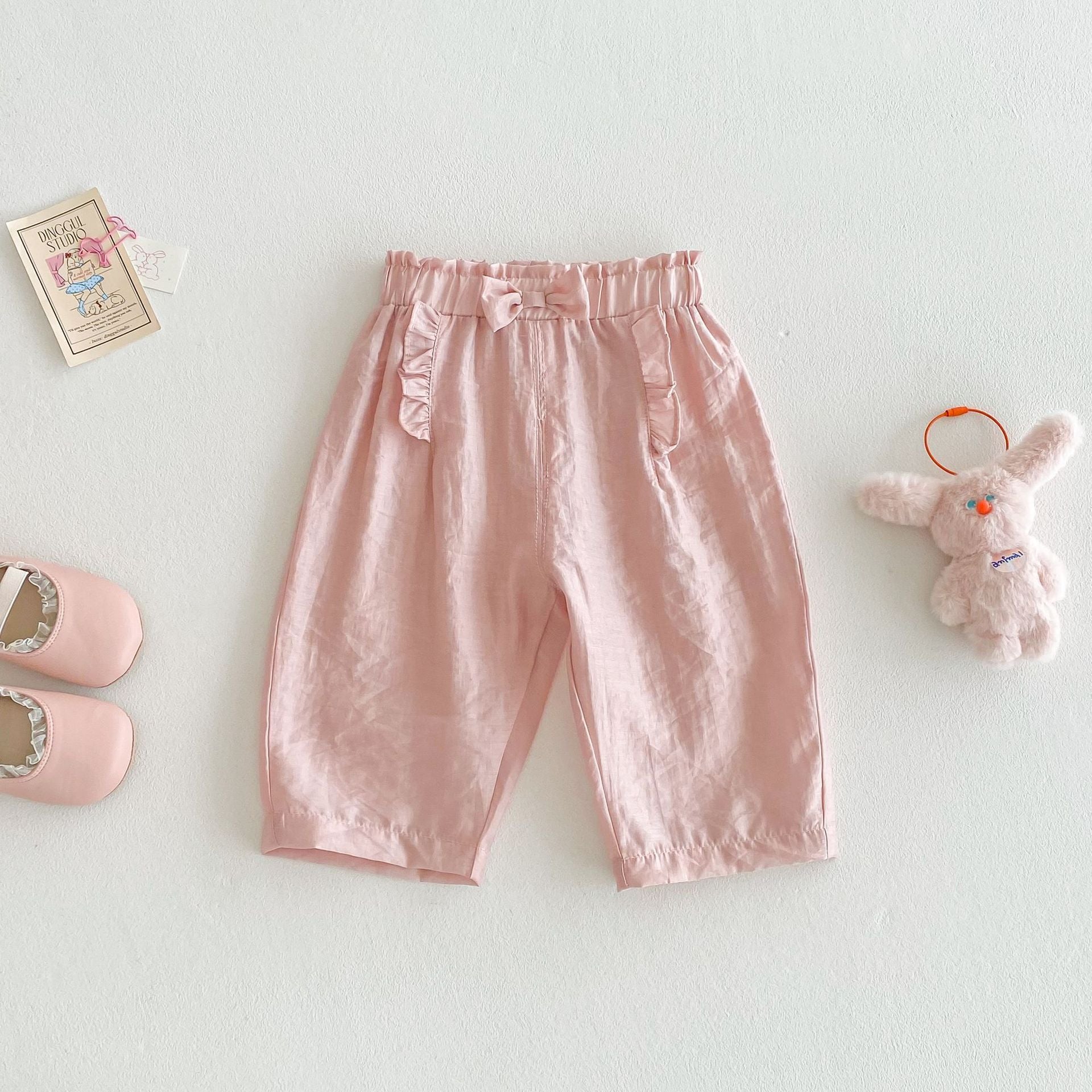 Girls' Bow Anti Mosquito Pants Solid Color Casual Pants