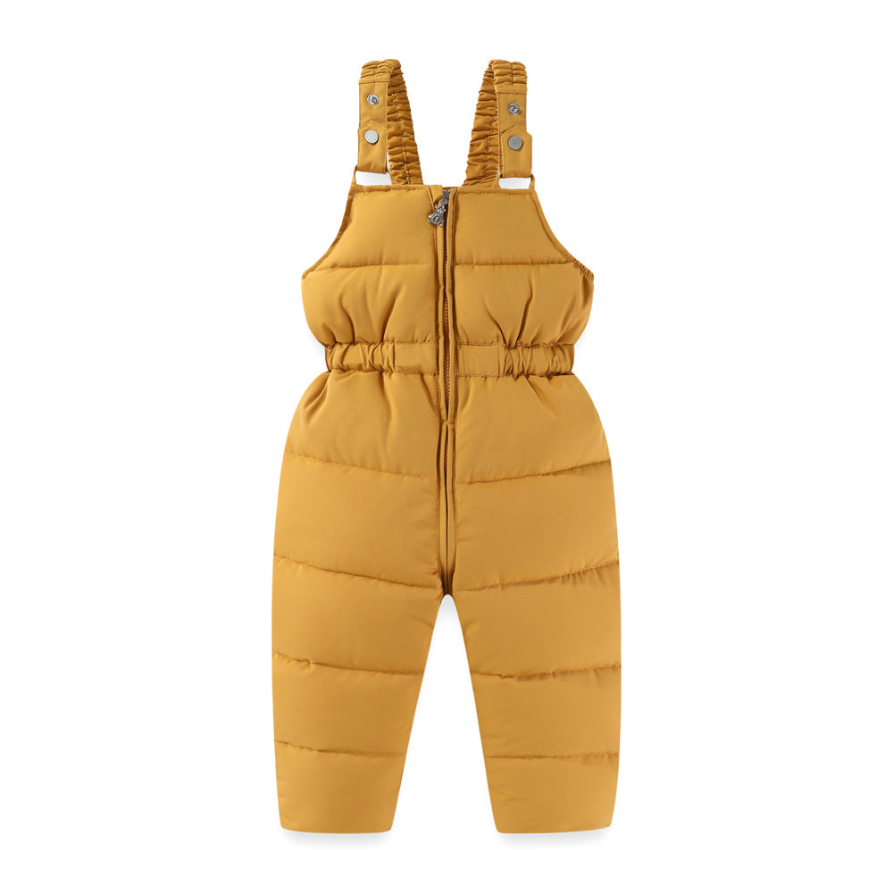 Windproof Waterproof Boys And Girls Big Fur Collar Ski Cotton-padded Overalls Suit