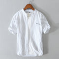 English Letter Stripes Short Sleeve Embroidered Shirt Men's Clothing